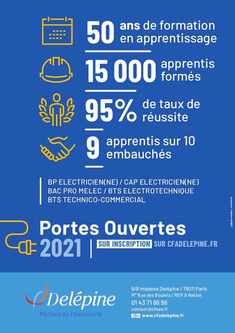 Affiche de la journée portes ouvertes du 19 mai 2021 au CFA Delépine.